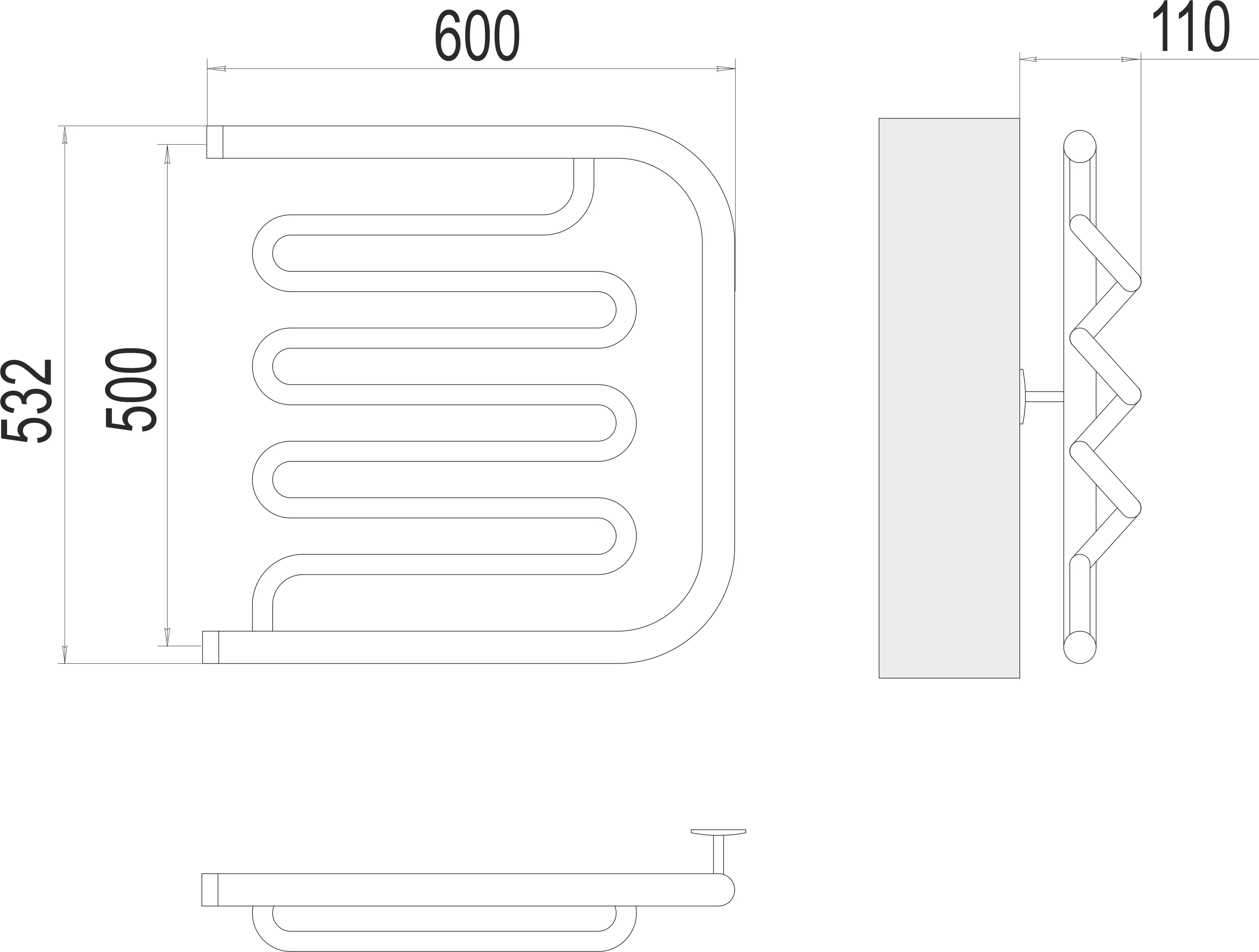 Полотенцесушитель TERMINUS Фокстрот-Лиана AISI 500х600
