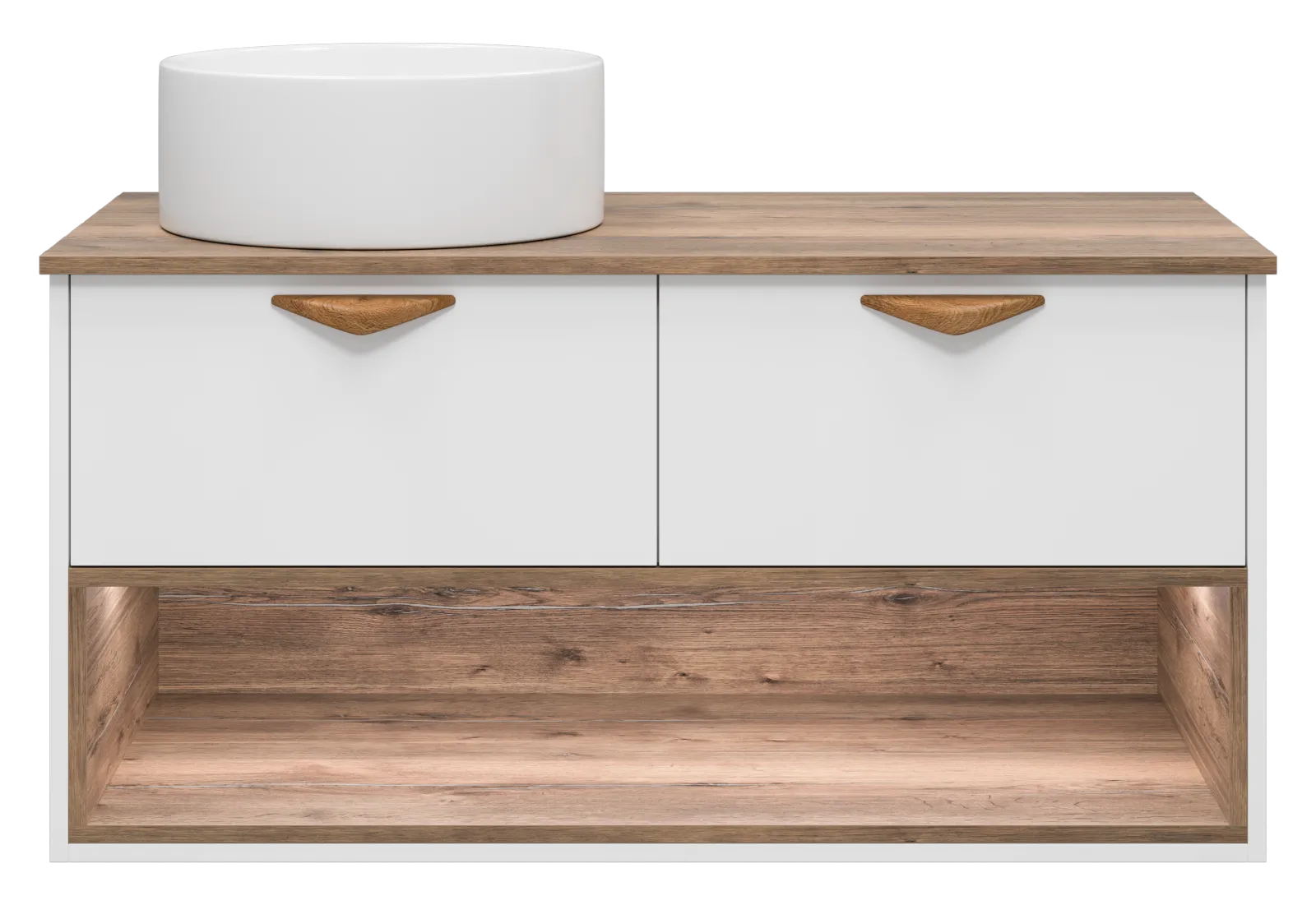 BERGEN -105 Тумба подвесная 2 ящ. (ДСП (Дуб Гал/БЕЛ мат.эмаль) + раковина