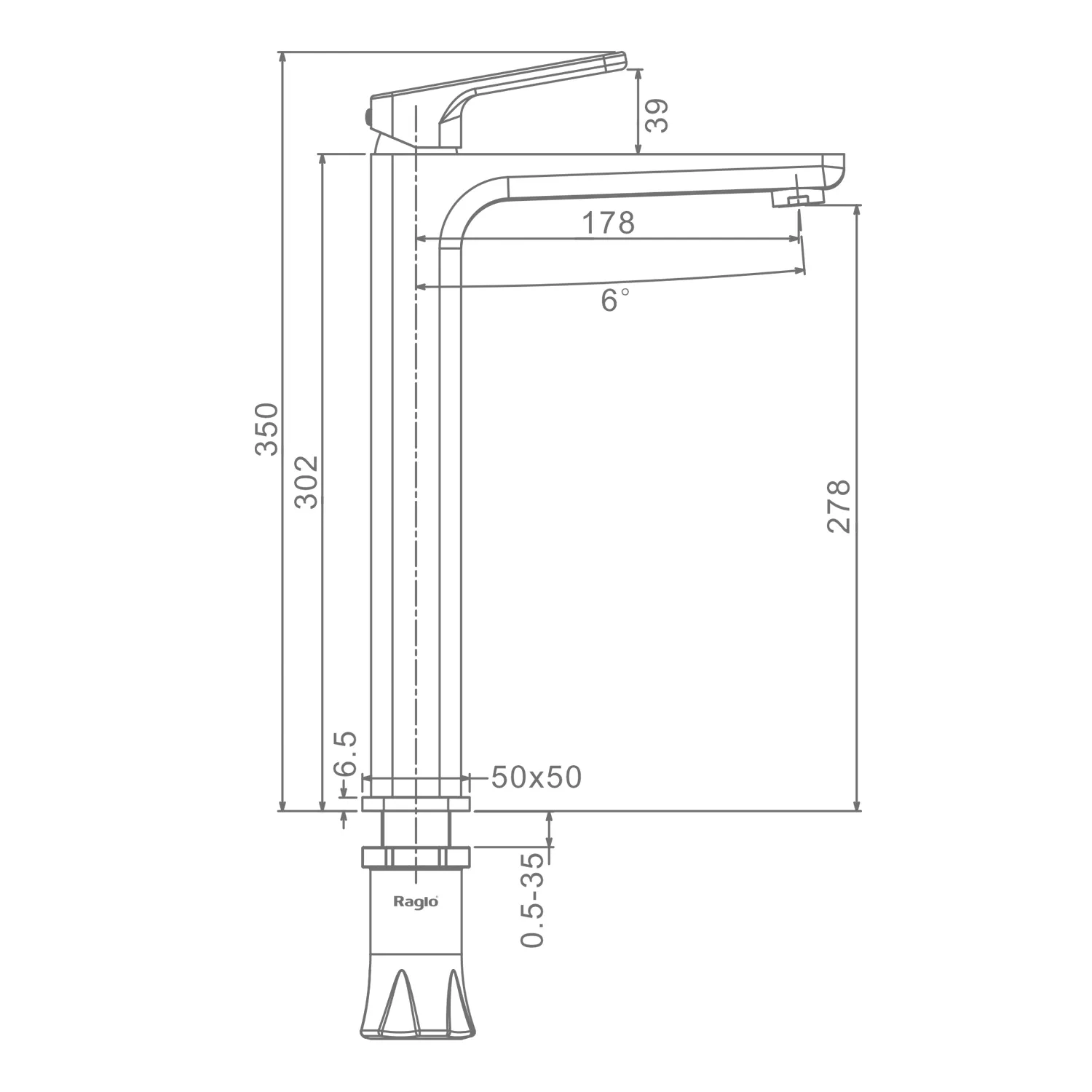 Смеситель Raglo для раковины высокий монолитный, черный R51.15.06