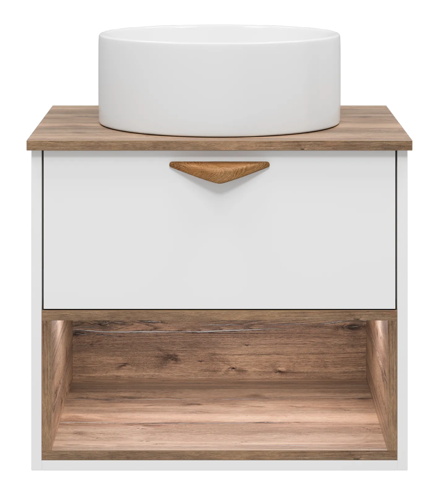 BERGEN - 60 Тумба подвесная 1 ящ. (ДСП (Дуб Гал/БЕЛ мат.эмаль) + раковина