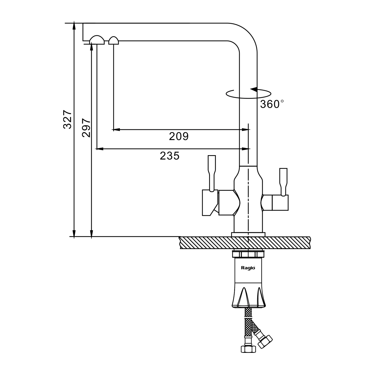 Смеситель Raglo для кухни с подключением к фильтру излив поворотный, сатин золотой R81.61.03