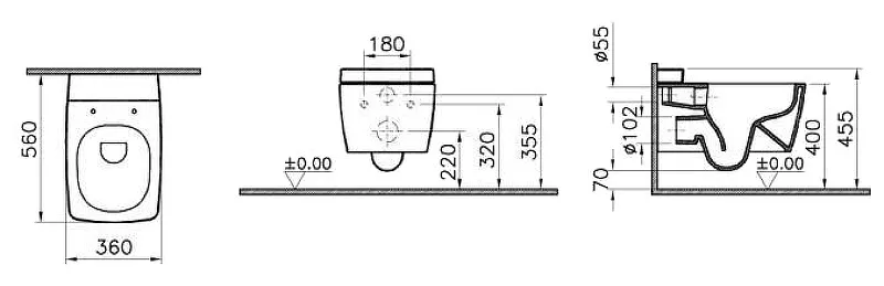 Унитаз подвесной безободковый без сиденья Metropole Rim-Ex 7672B003-0075