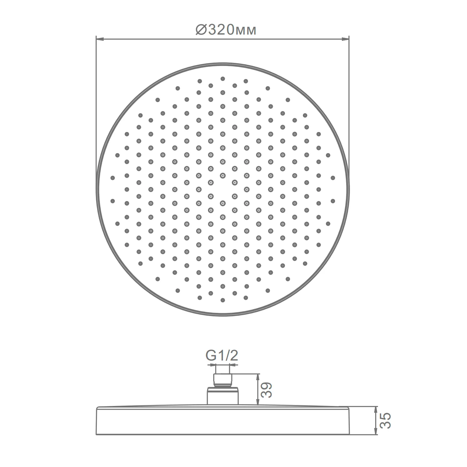 Лейка верхняя Raglo R452.09 для душа ∅320мм 1 режим круглая пластик/силикон, хром 