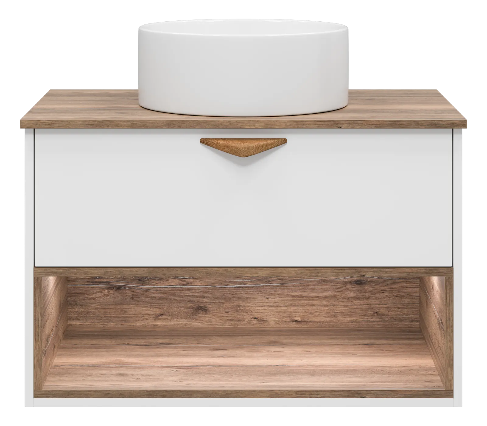 BERGEN - 80 Тумба подвесная 1 ящ. (ДСП (Дуб Гал/БЕЛ мат.эмаль) + раковина