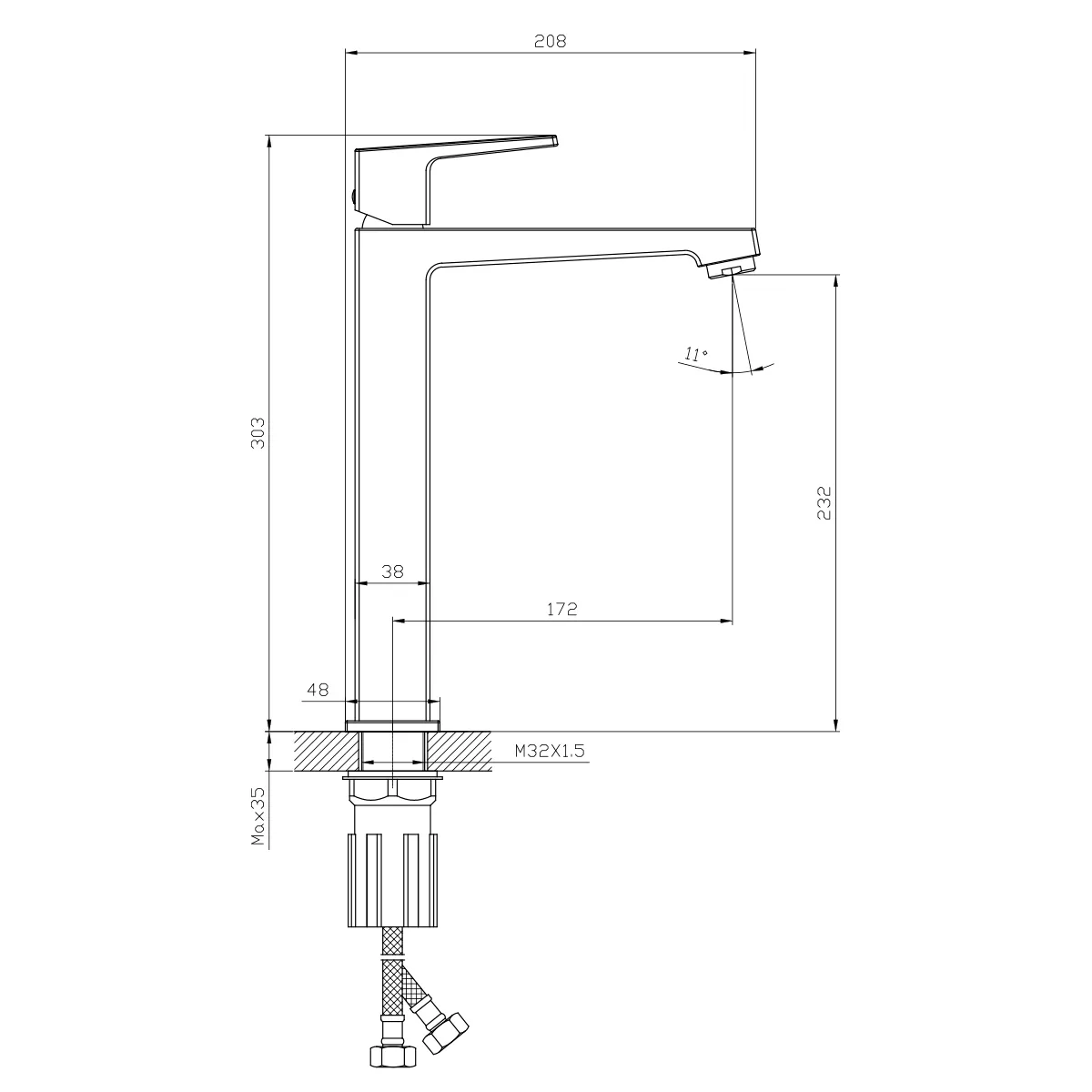 Смеситель Splenka для раковины высокий монолитный, хром S01.15