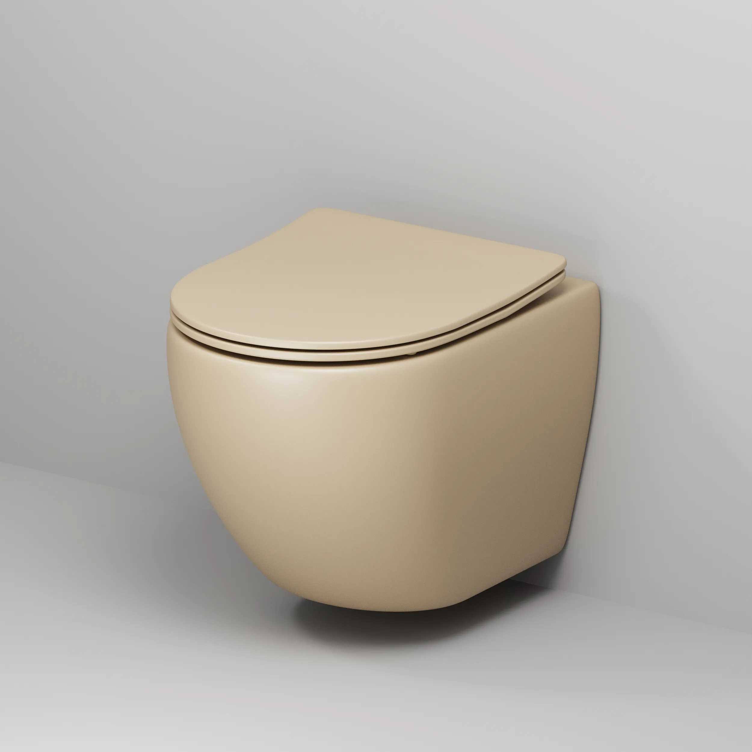 Унитаз Color (485х360х375) БЕЖЕВЫЙ матовый подвеснойбезободковый с тонкой крышкой GR-4455BEMS