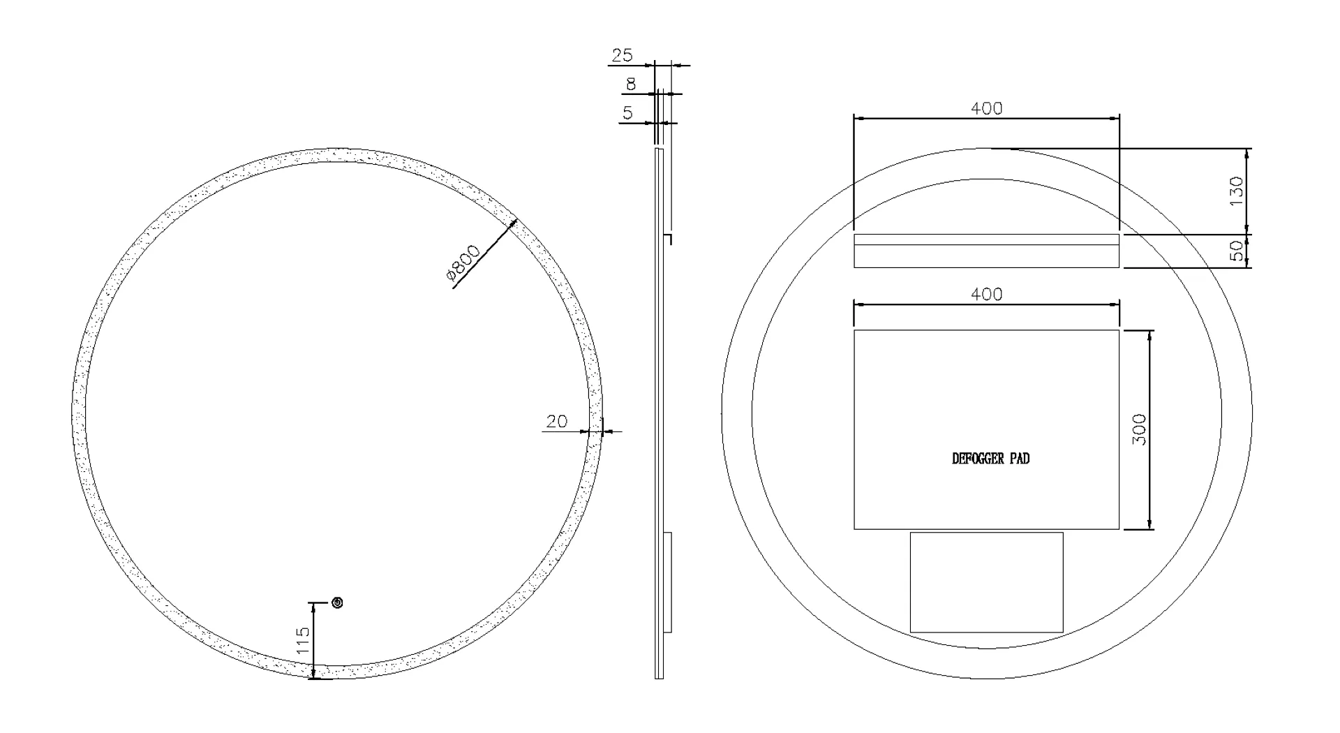 Зеркало круглое , мет. рама, подсв., сенсор, антизапотевание, D80cm, GUN METAL 