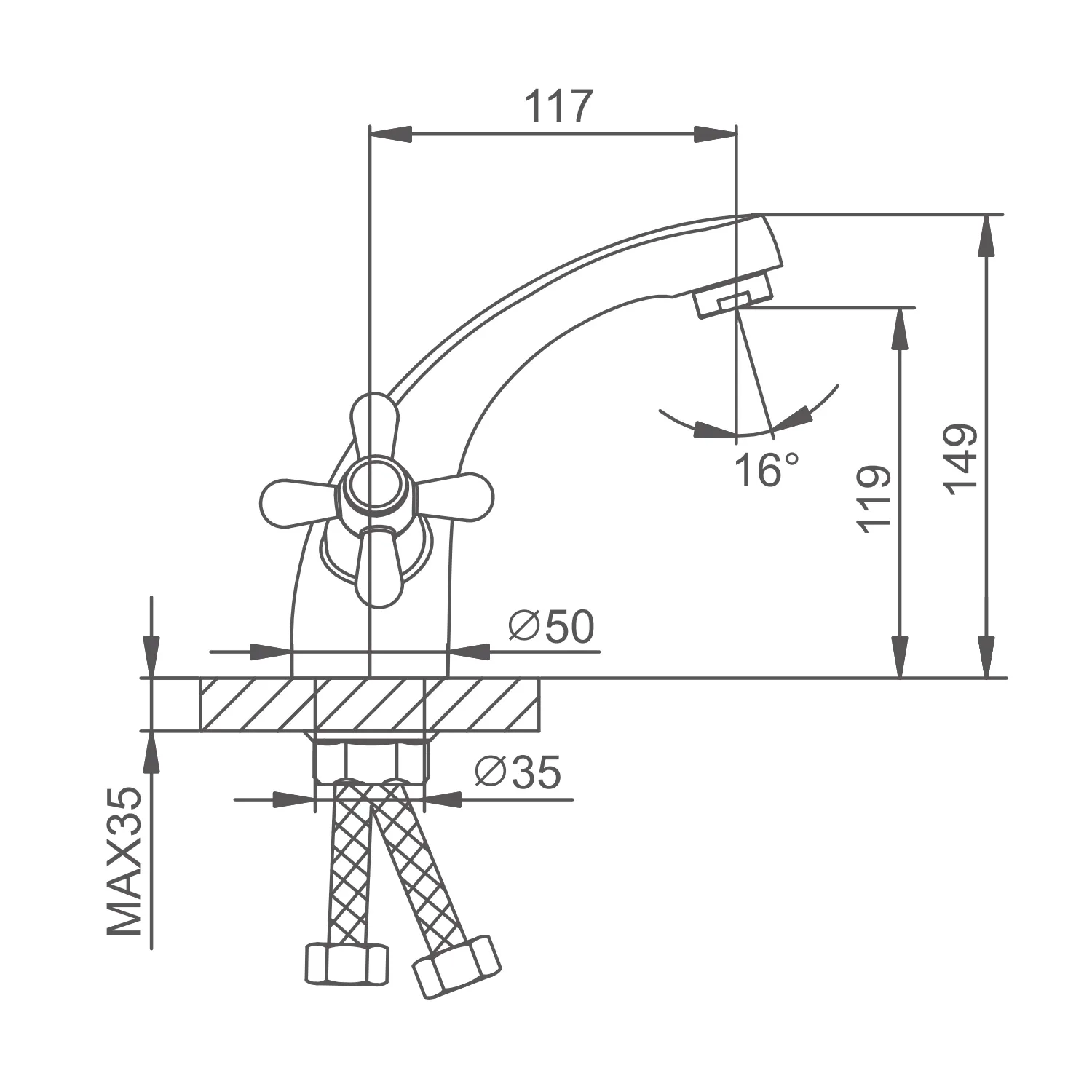 Смеситель Splenka S80.10 для раковины вентильный монолитный, хром