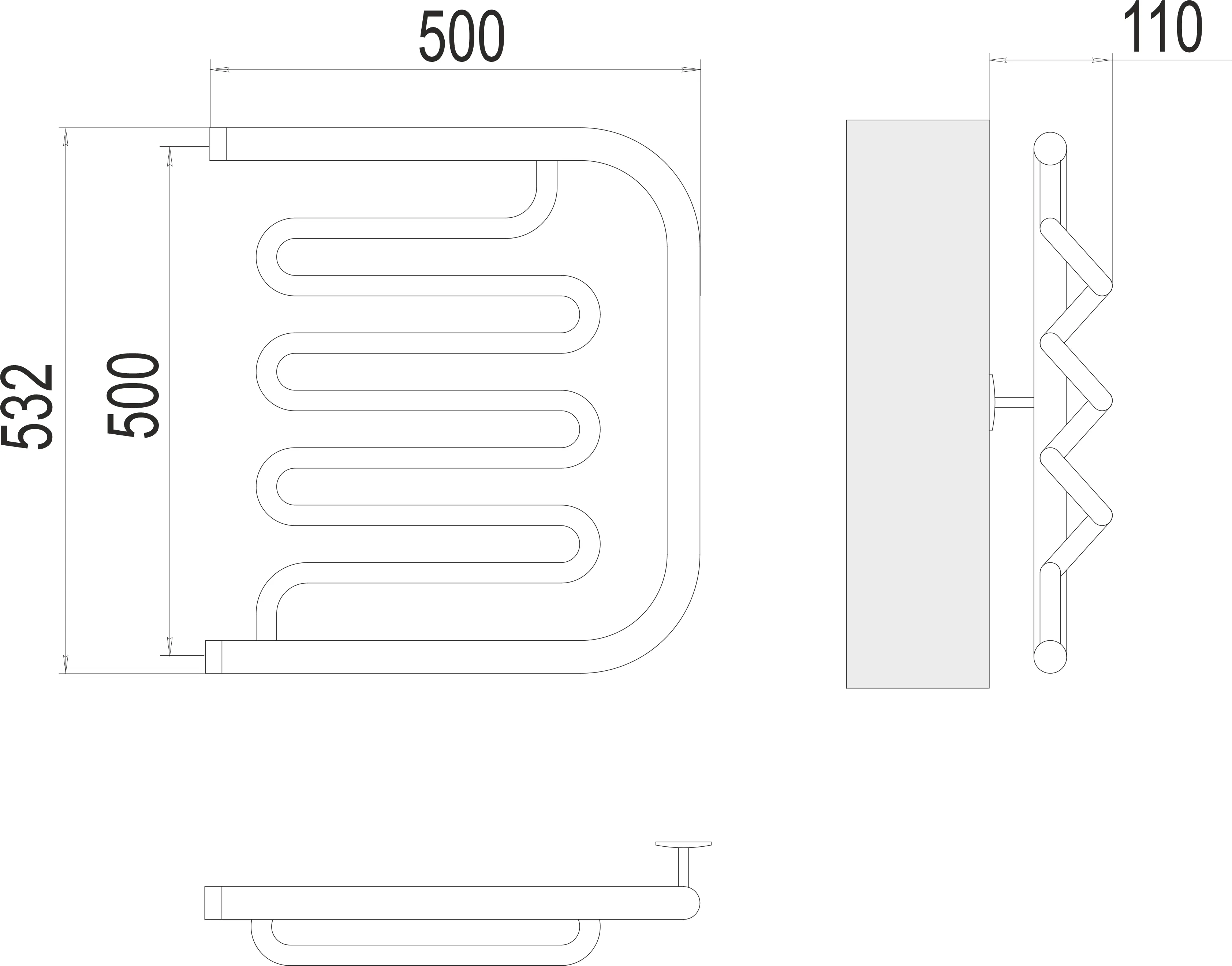 Полотенцесушитель TERMINUS Фокстрот-Лиана AISI 500х500