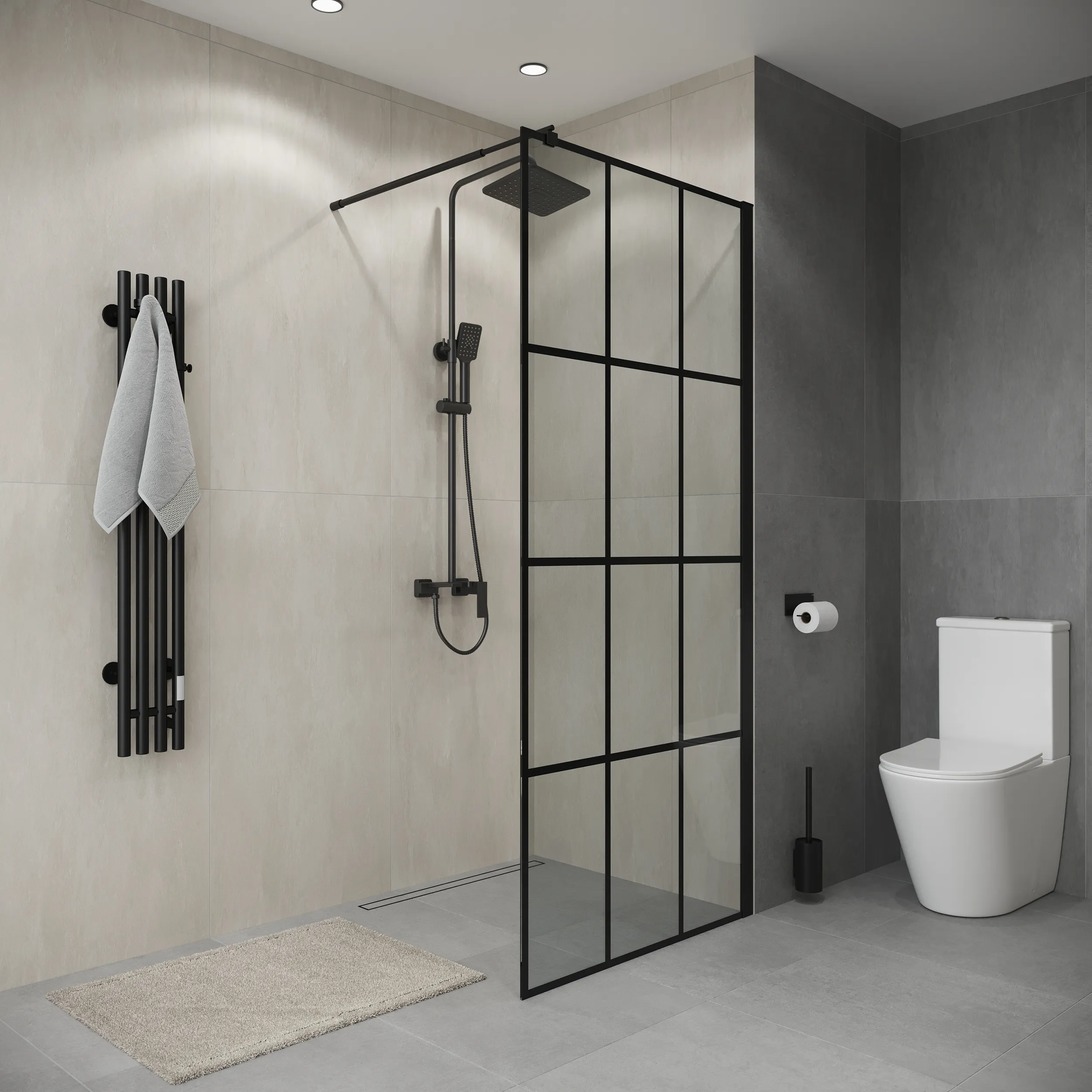 Душевая перегородка Niagara Eco (70х190) черный,стекло клетка,1 место NG-552-70BLACK 