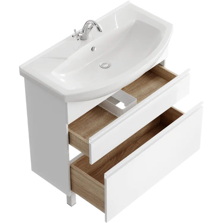 Напольная тумба 88 см с двумя ящиками в белом цвете,