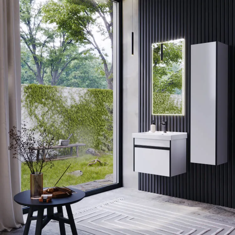 Подвесная тумба 50 см с одним ящиком в белом цвете,