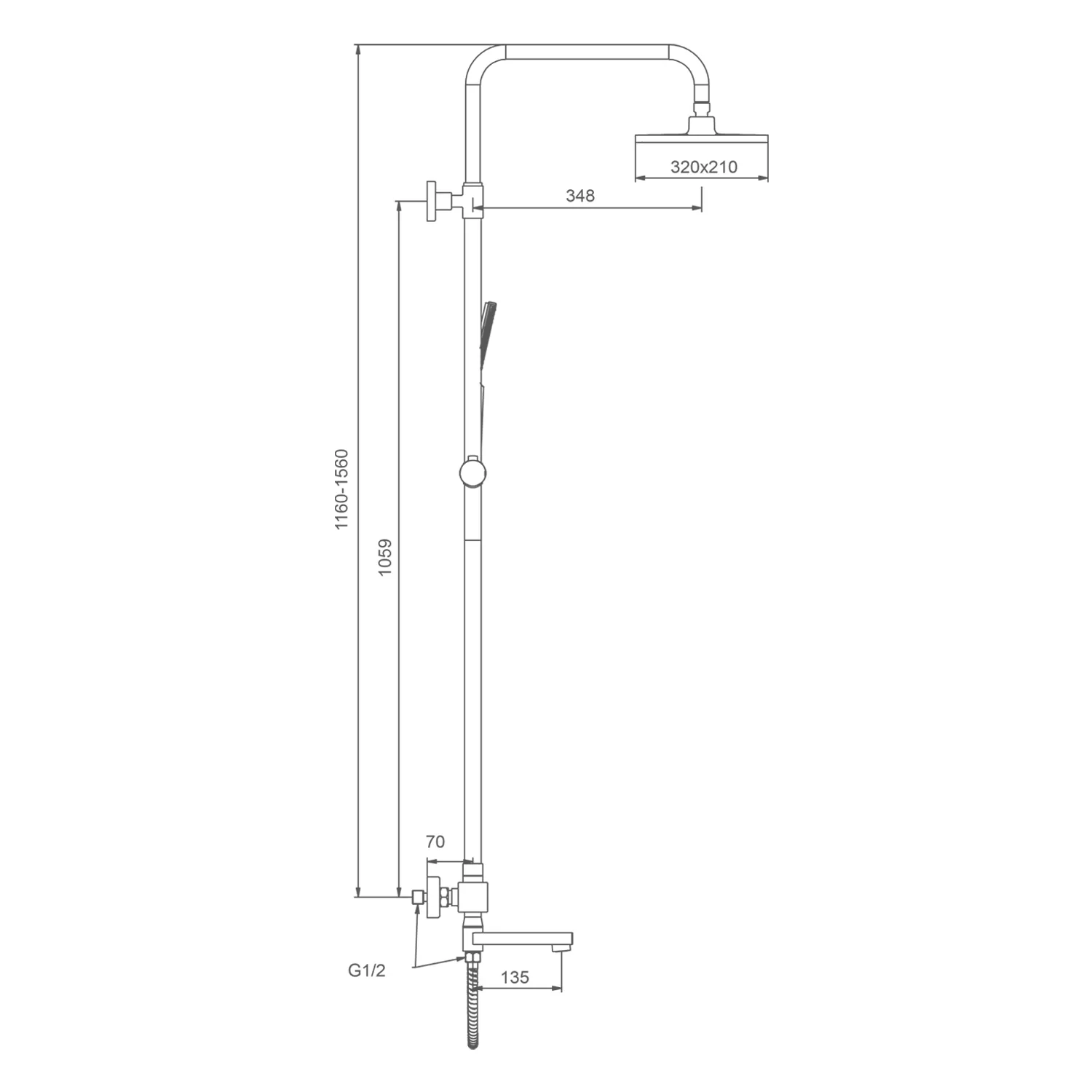 Душевая система Splenka S224.26.06 для ванны и душа с термостатом поворотный излив 15 см, черный