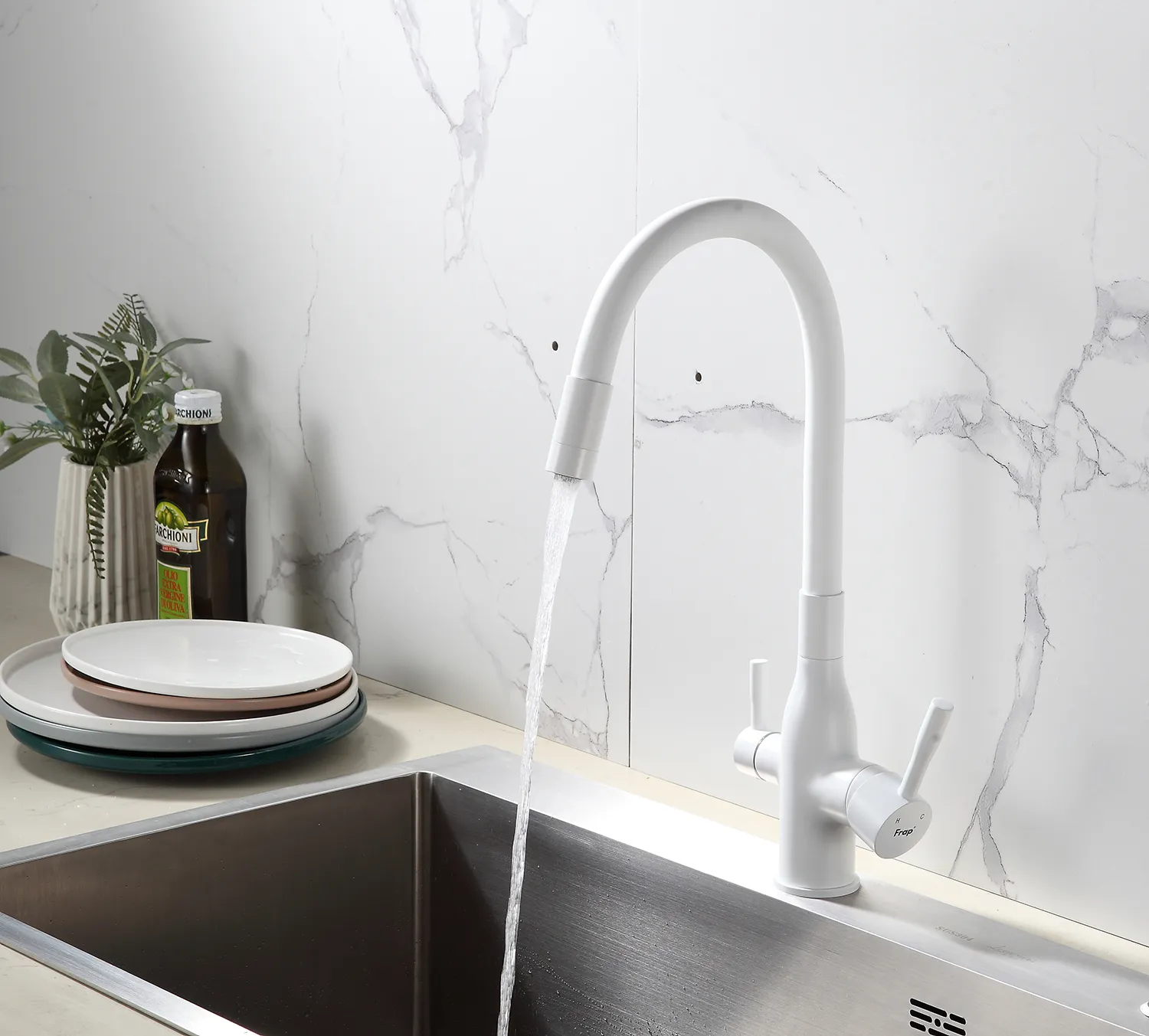 Смеситель для кухни белый FRAP F4396-8