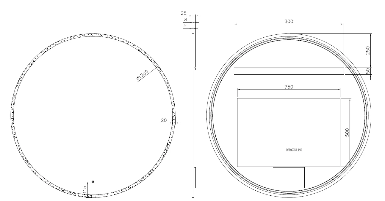 Зеркало круглое , подсв., сенсор, антизапотевание, D120cm 