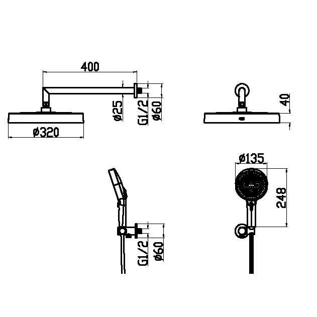 Лейка ручная+верхняя+выпуск+шланг CELL MATT WHITE 
