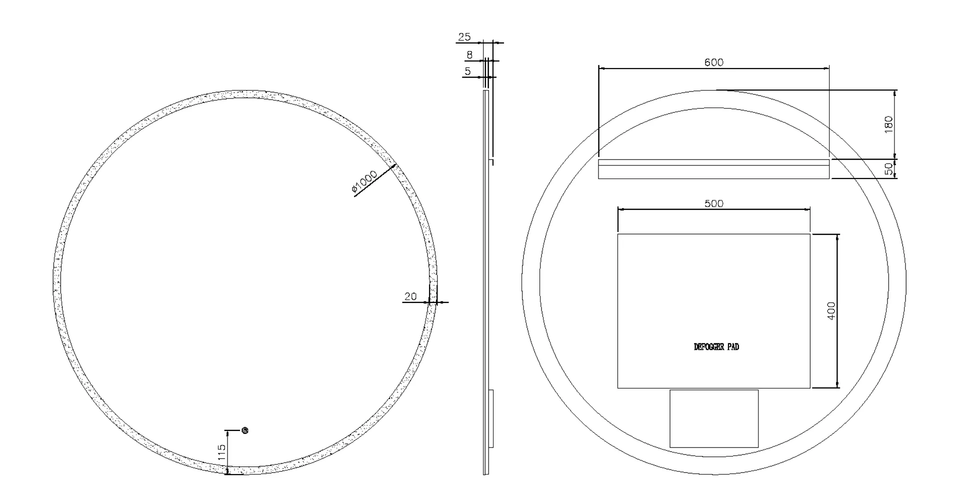 Зеркало круглое , мет. рама, подсв., сенсор, антизапотевание, D100cm, BLACK 