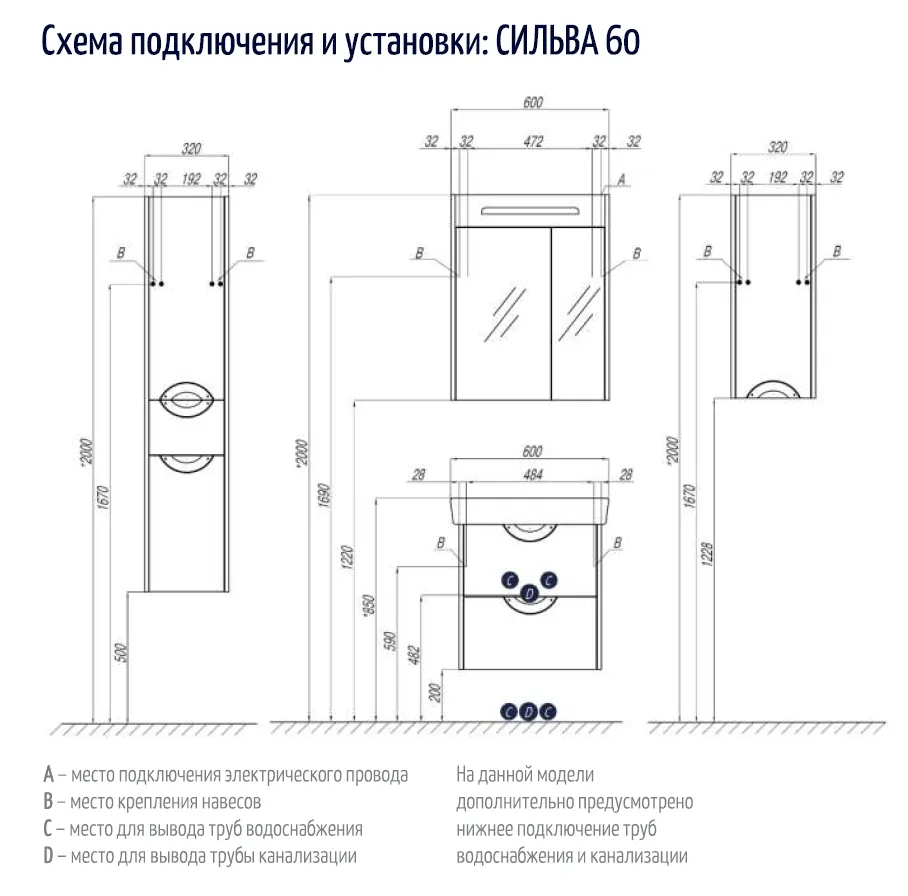 Шкаф AQUATON СИЛЬВА подвесной, правый, Дуб Полярный () 1A215703SIW7R