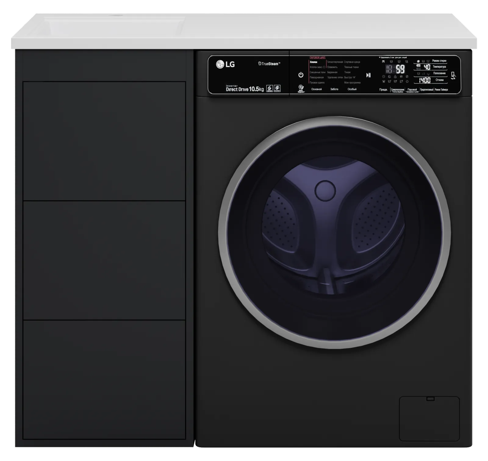 Тумба Brevita Grafit 40 под стиральную машину (графит) с раковиной Misty Гавана 100 правая