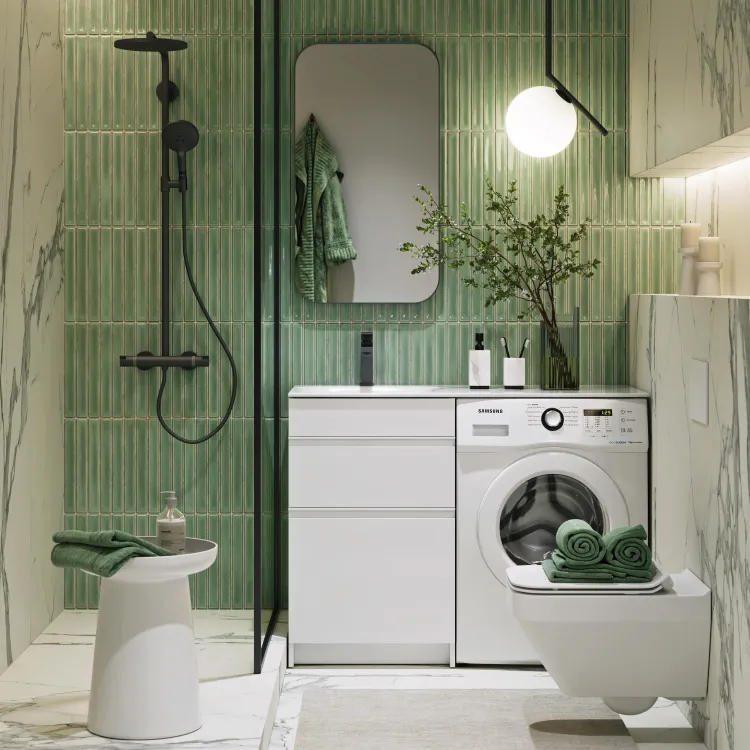 Напольная тумба под стиральную машину с двумя ящиками 115 см, цвет белый