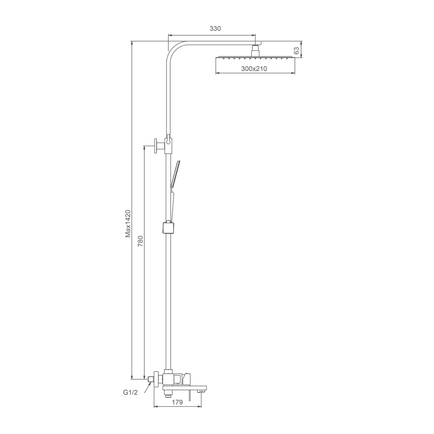 Душевая система Splenka S224.24.06 для ванны и душа  поворотный излив 18 см, черный