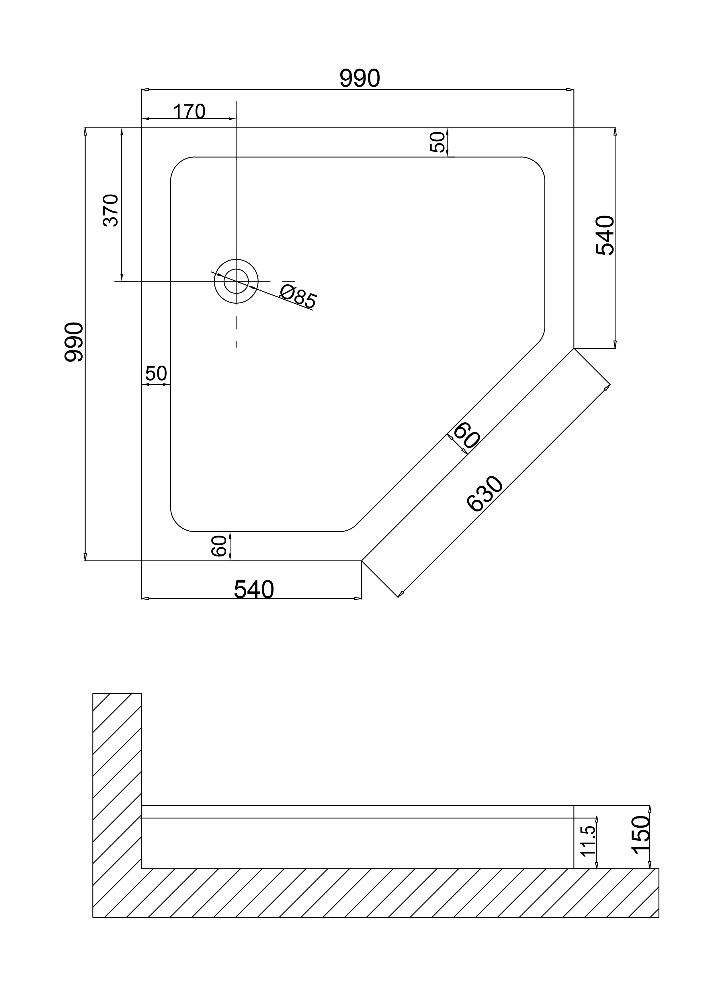 Душевой поддон Niagara Nova NG-100-100DRUS (100х100х17) трапеция,белый,1 место