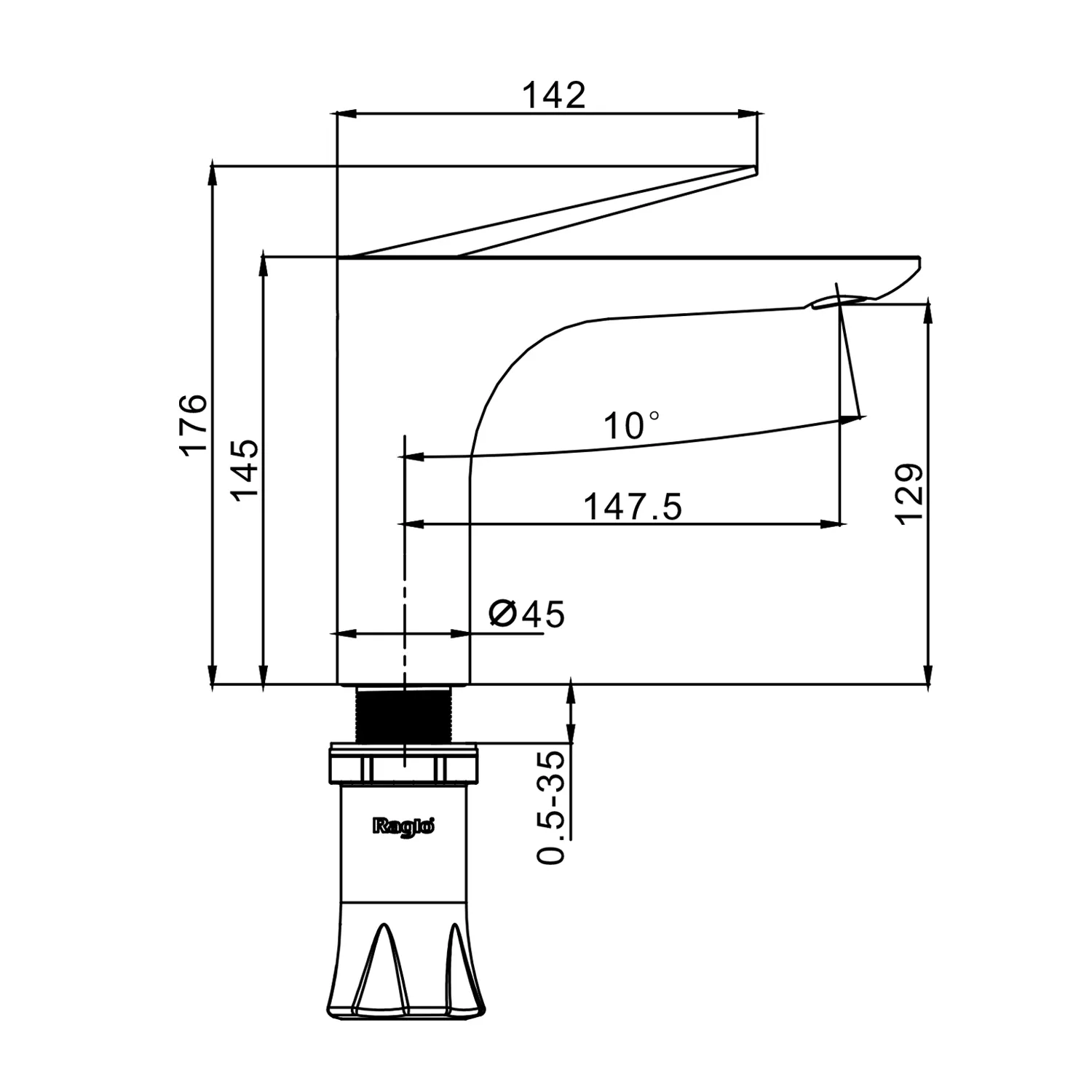 Смеситель Raglo для раковины монолитный, черный R21.10.06
