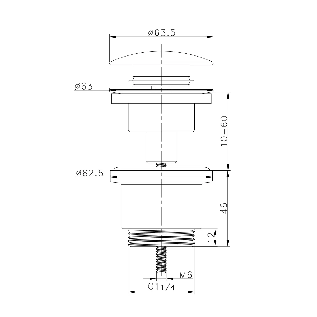 Донный клапан для раковины Raglo без перелива (клик-клак), латунь, хром R600.01 в магазинах СантехГид