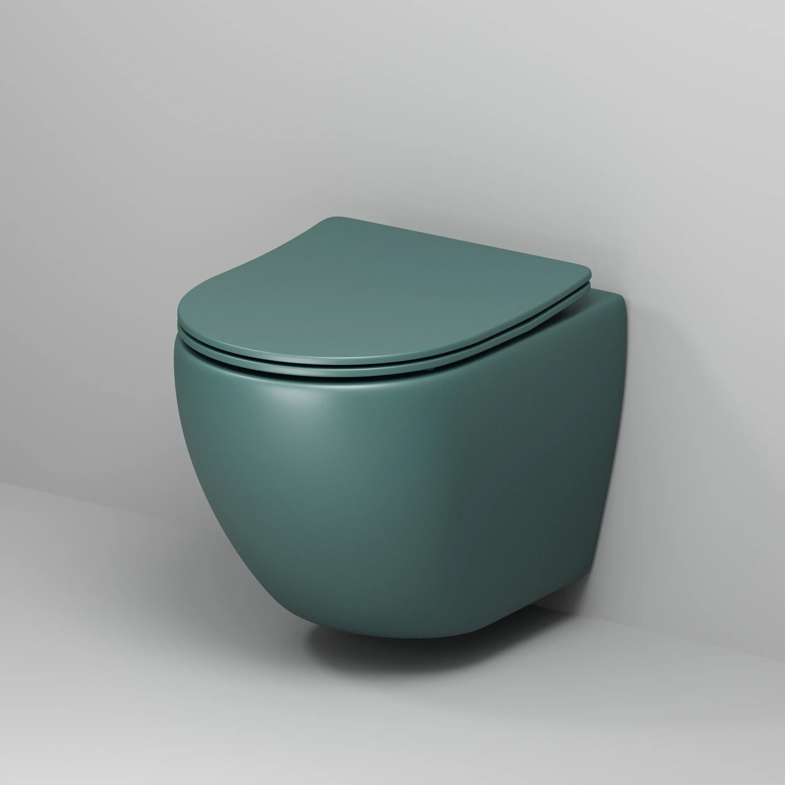 Унитаз Color (485х360х375) ЗЕЛЕНЫЙ матовый подвеснойбезободковый с тонкой крышкой GR-4455OLMS