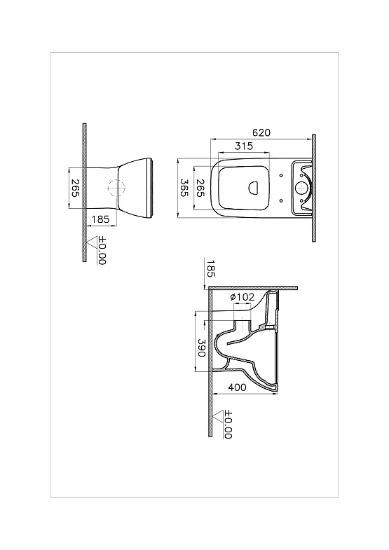 Унитаз напольный безободковый Integra Square Open-Back с тонким сиденьем 9833B003-7205