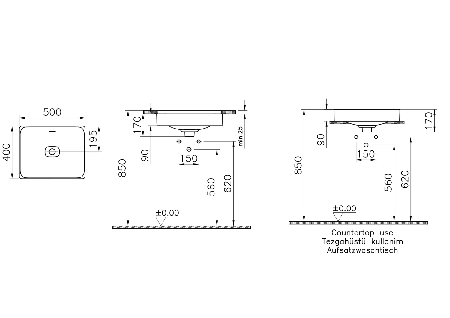 Metropole Раковина-чаша прямоугольная 50 cм белый VITRA 7534B003-0673 в магазинах СантехГид