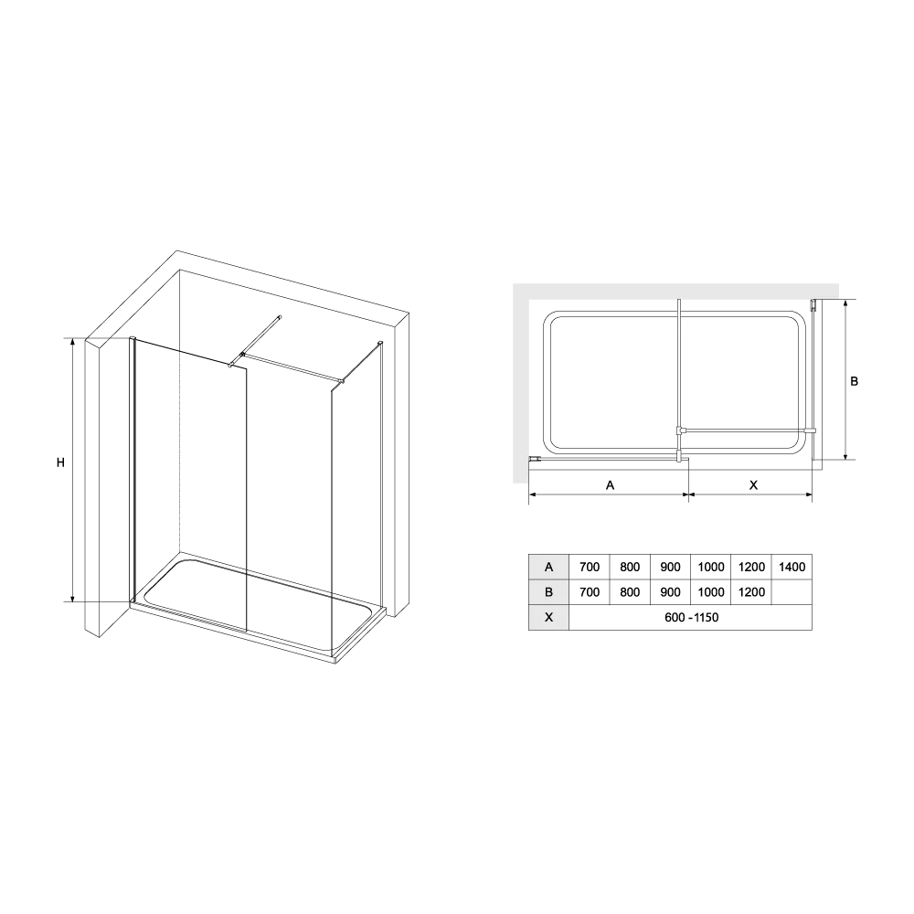 Душевая перегородка RGW WA-020B (WA-010B (2 шт.) + S-1220 B) 
