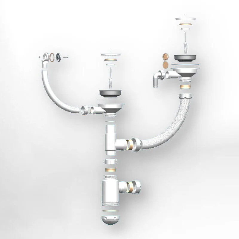 Сифон двойной GRAND 31/2 с круглым переливом и винтом и отводом металл.(341-11-24)