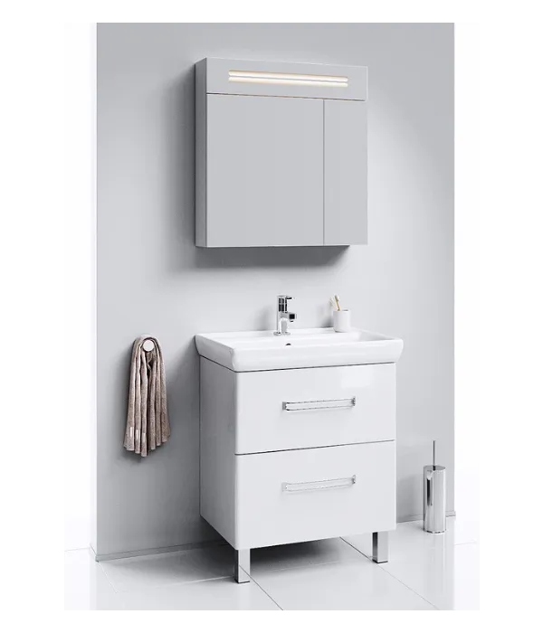 Напольная тумба в белом глянцевом цвете с двумя ящиками