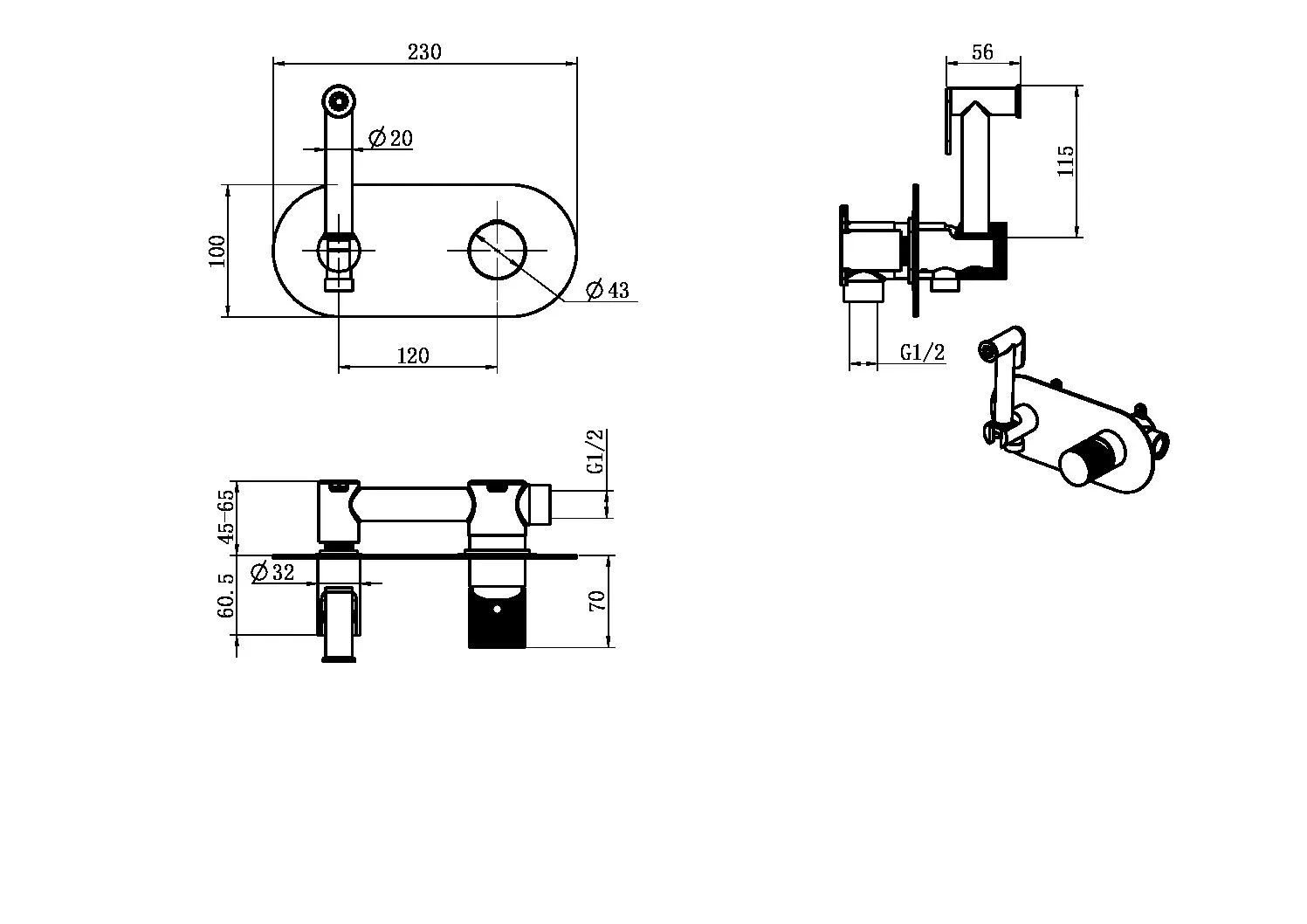 Смеситель гигиенический STICK WHITE DIAMOND GOLD