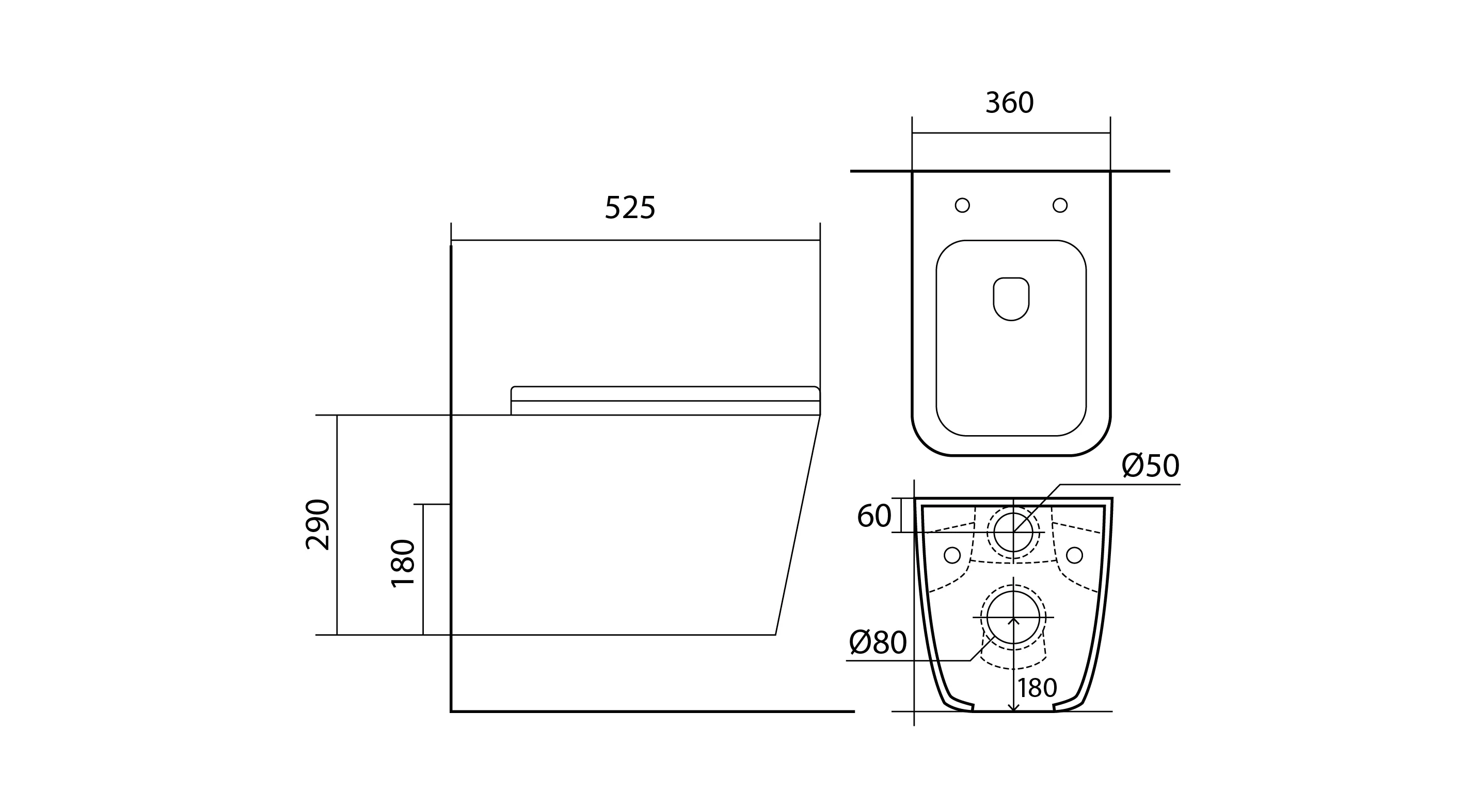 Унитаз подвесной безободковый AQUATEK ЛИБРА NEW 525*360*290 мм, горизонтальный выпуск, тонкое сиденье с механизмом плавного закрывания, крепеж AQ0530N-00