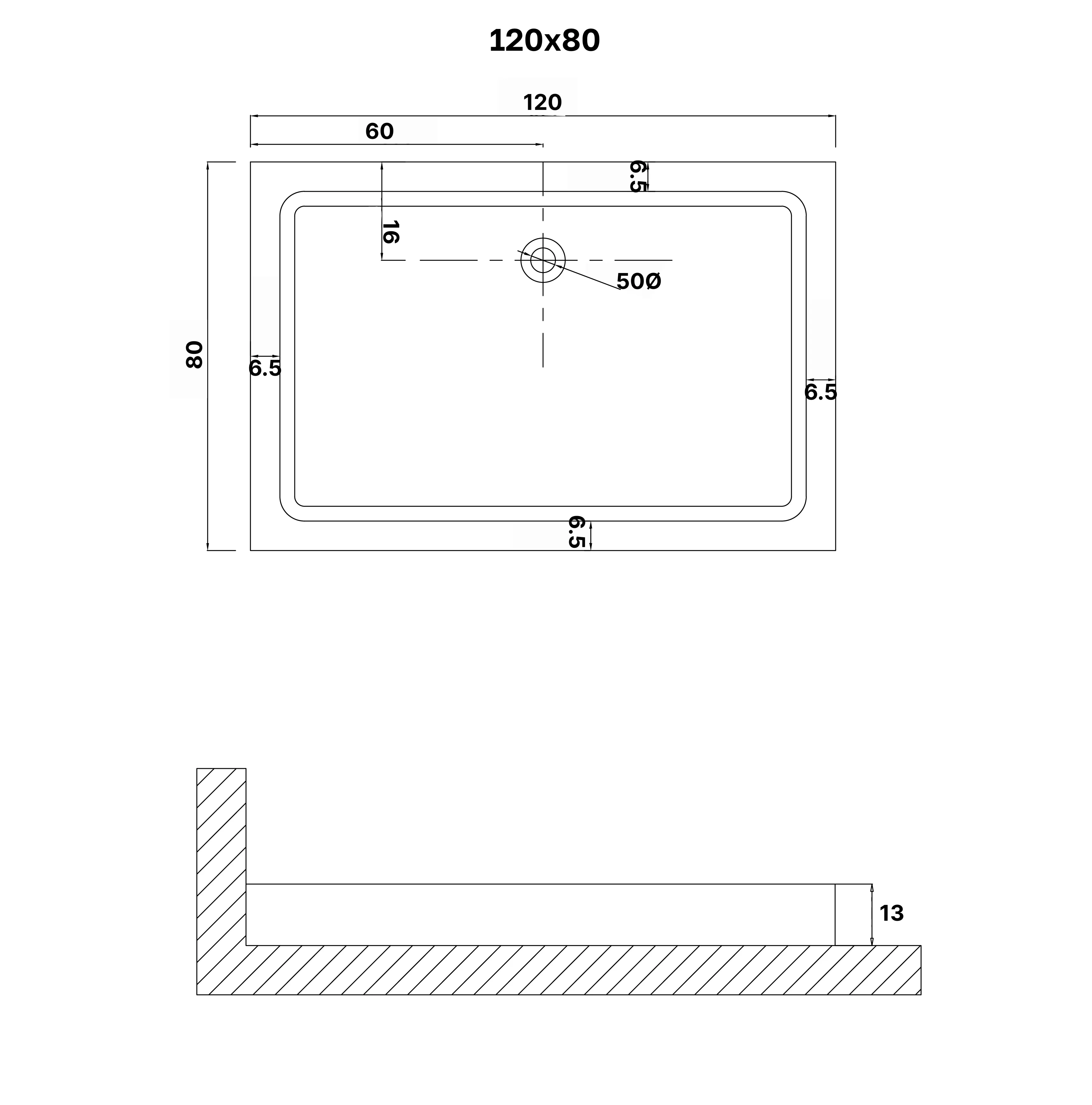 Душевой поддон (120х80х13) прямоугольник,1 место NG-P1280-14Q