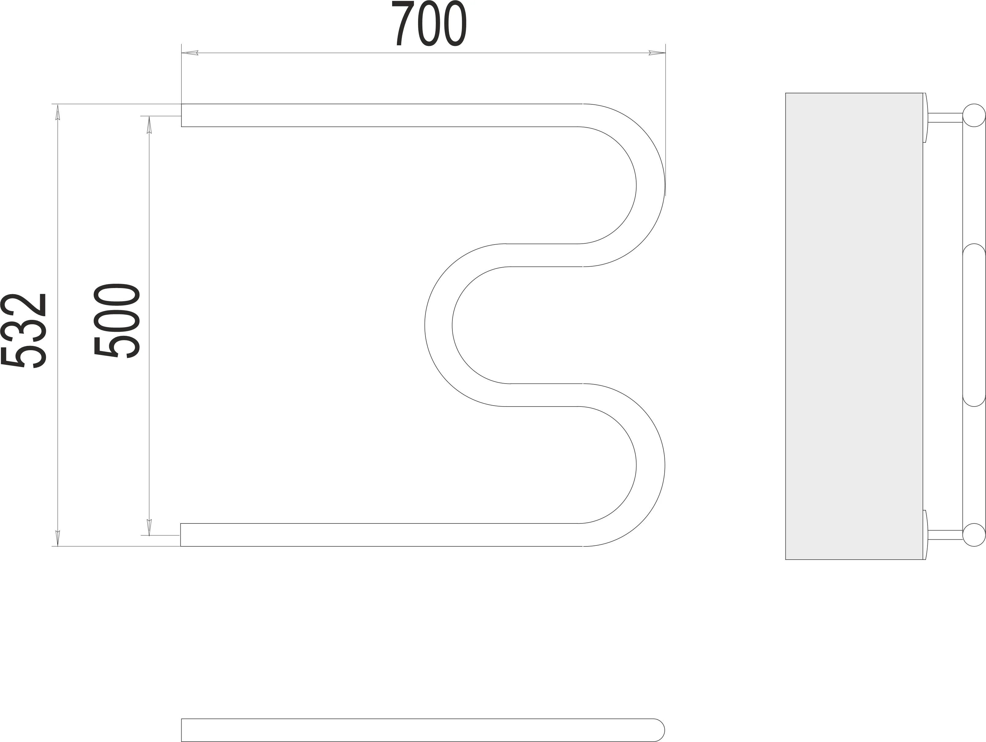 Полотенцесушитель TERMINUS М-обр AISI 32х2 500х700