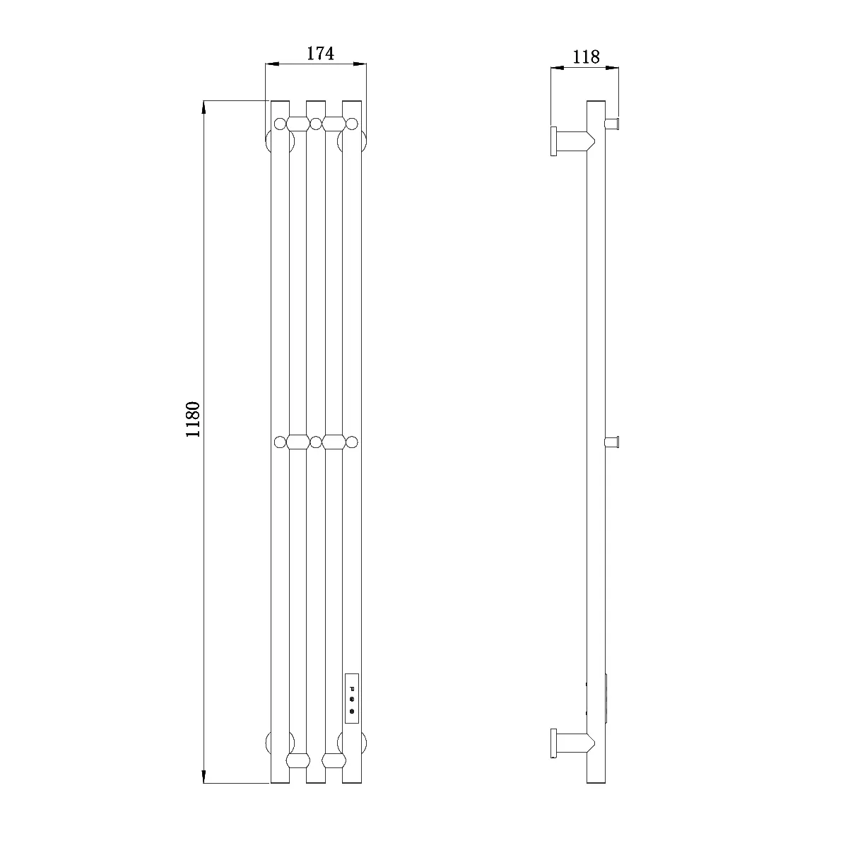 Полотенцесушитель электрический RAGLO настенный сенсорный узкий с терморегулятором , матовая медь R350.16.33