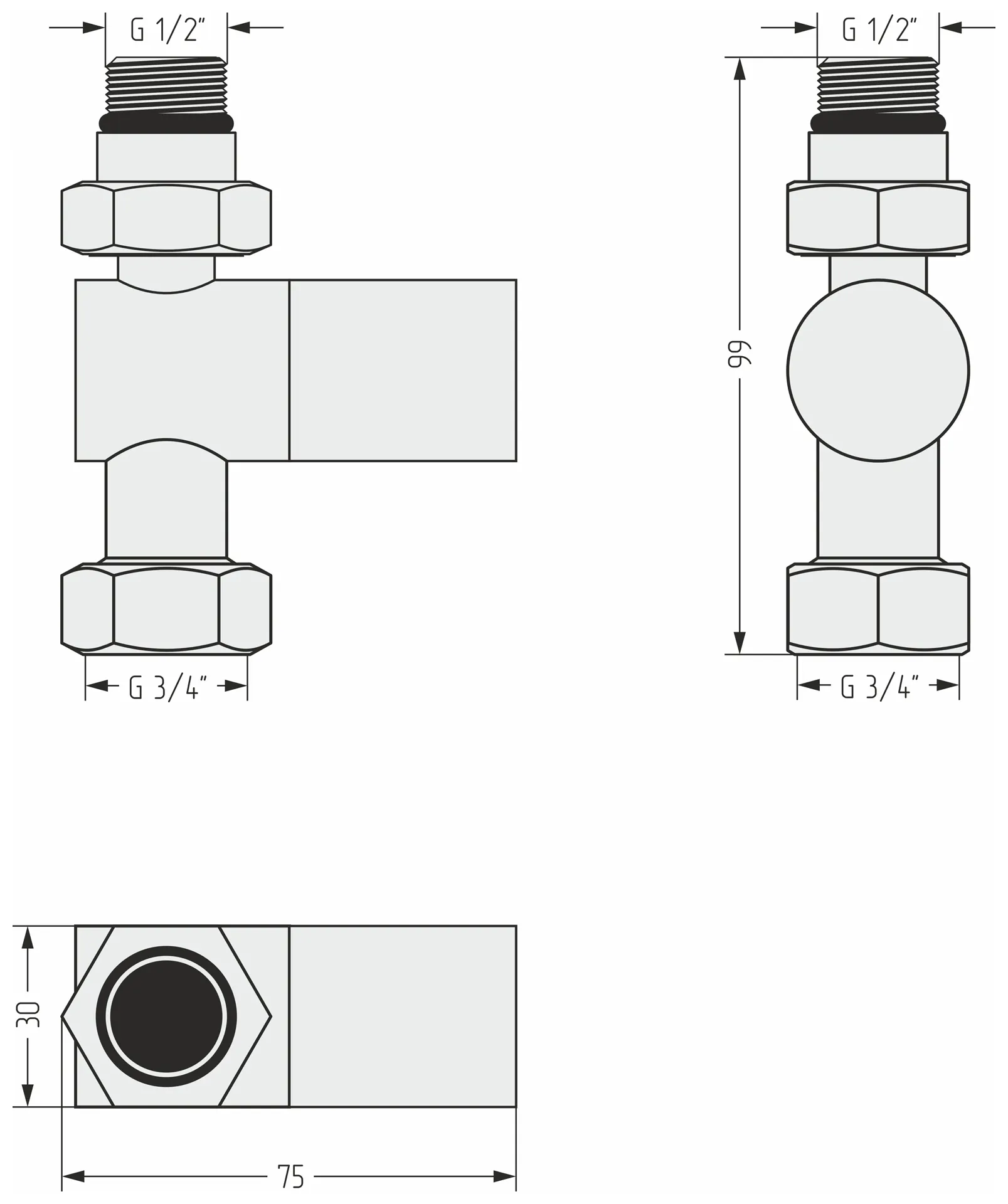 Вентиль прямой (цилиндр) G 1/2" НР х G 3/4" НГ (Шампань)