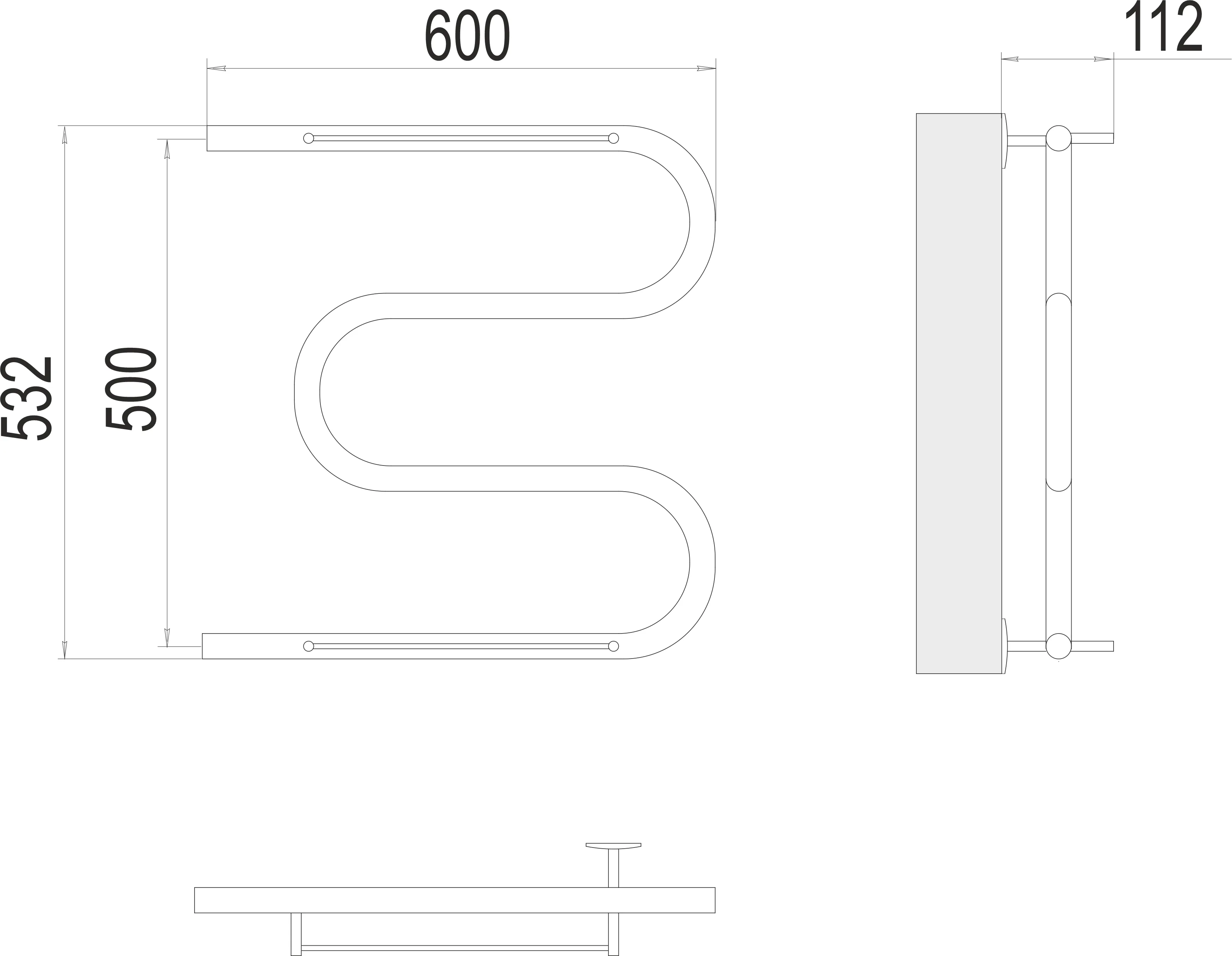 Полотенцесушитель TERMINUS М-обр с/п AISI 32х2 500х600