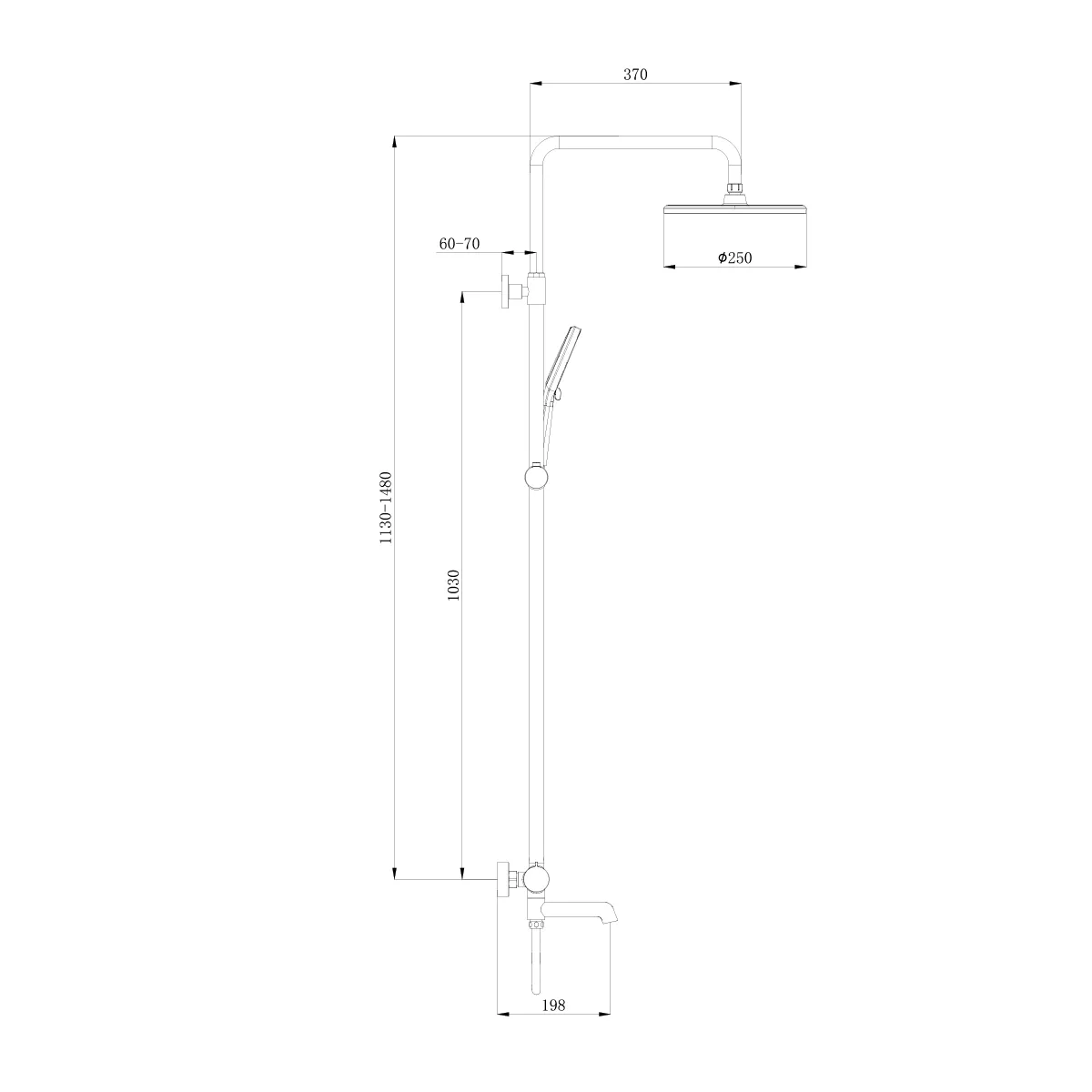 Душевая система Raglo для ванны и душа с термостатом излив поворотный 15 см, графит R20.26.09