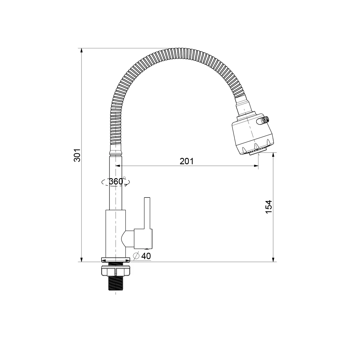 Кран Splenka S249.482.05 для кухни 2-х режимный гибкий поворотный излив, сатин
