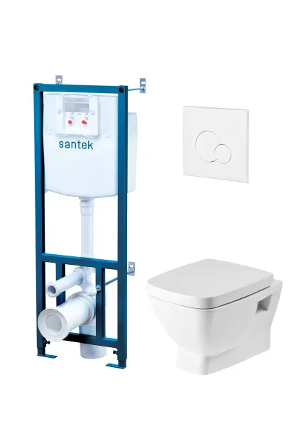 Инсталляция комплект с белой кнопкой Santek ПЭК и подвесным унитазом с крышкой с микролифтом Нео 1.W