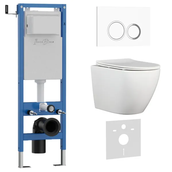 Комплект 3в1 IBERICA BLANCA инсталляция SILENCIO MINI, унитаз BILBAO ALTO белый, кнопка смыва ESTI-O белый глянцевый () IB.001M.BLA.231.821