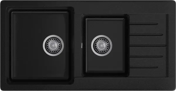 GRANFEST Мойка композит PRACTIK GF-P--980KL  2 чаши с  крылом 980*510 мм  черный  арт.GF-