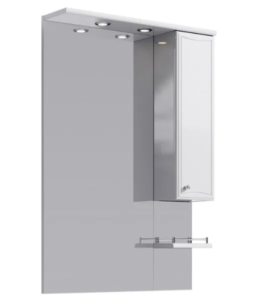 Зеркало с полочкой, шкафчиком, а также светодиодной подсветкой,включателем и розеткой