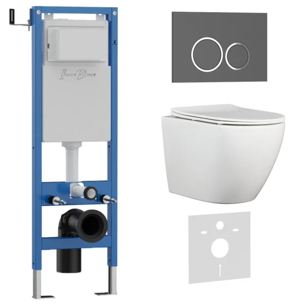 Комплект 3в1 IBERICA BLANCA инсталляция SILENCIO MINI, унитаз BILBAO ALTO белый, кнопка смыва ESTI-O серый матовый () IB.001M.BLA.234.827