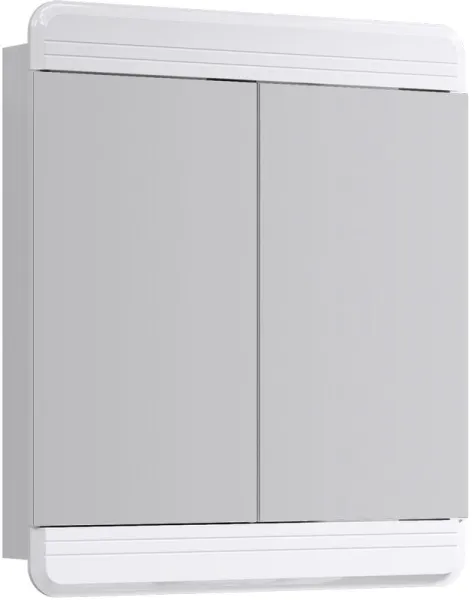 Зеркальный шкаф с двумя дверцами,открывающимися к центру.