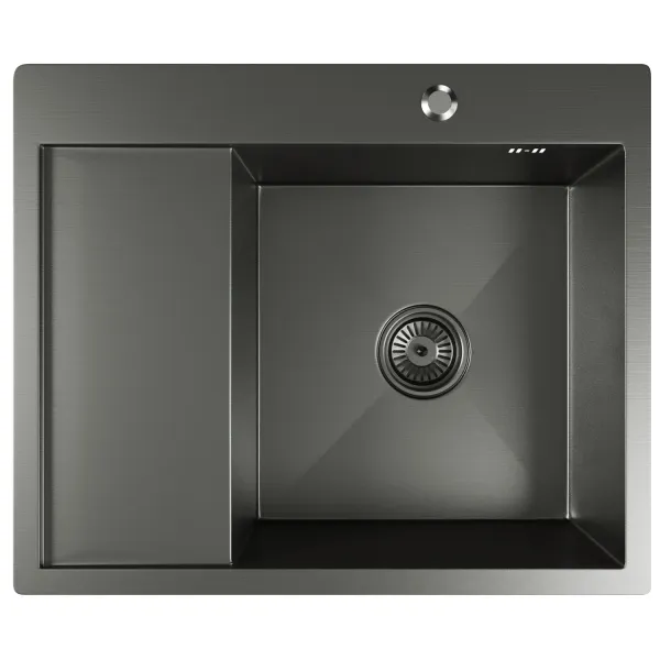 Мойка настол.монтаж 60х50 (3,0) прав. вып 3 1/2  MIXLINE PRO с ФАСКОЙ 20см с сифоном (черный графит)